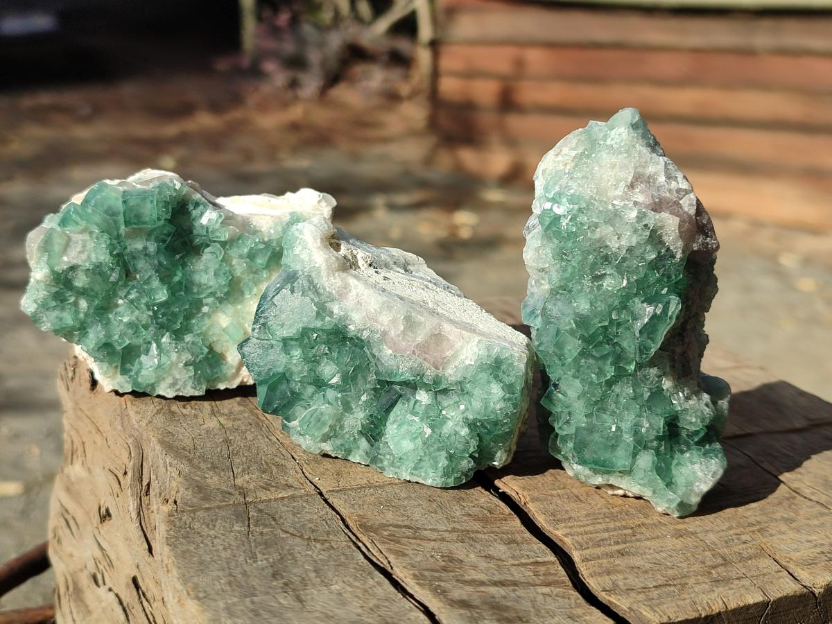 Natural Green Cubic Fluorite Specimens x 12 From Mandrosonoro, Madagascar