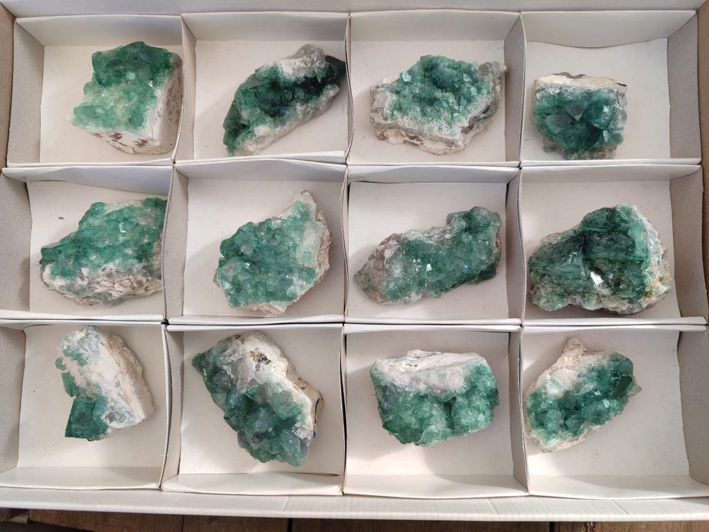 Natural Green Cubic Fluorite Specimens x 12 From Mandrosonoro, Madagascar