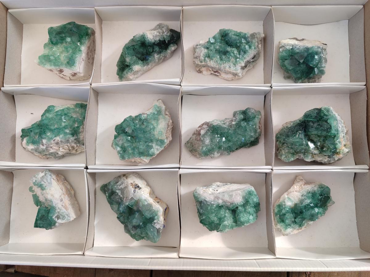 Natural Green Cubic Fluorite Specimens x 12 From Mandrosonoro, Madagascar