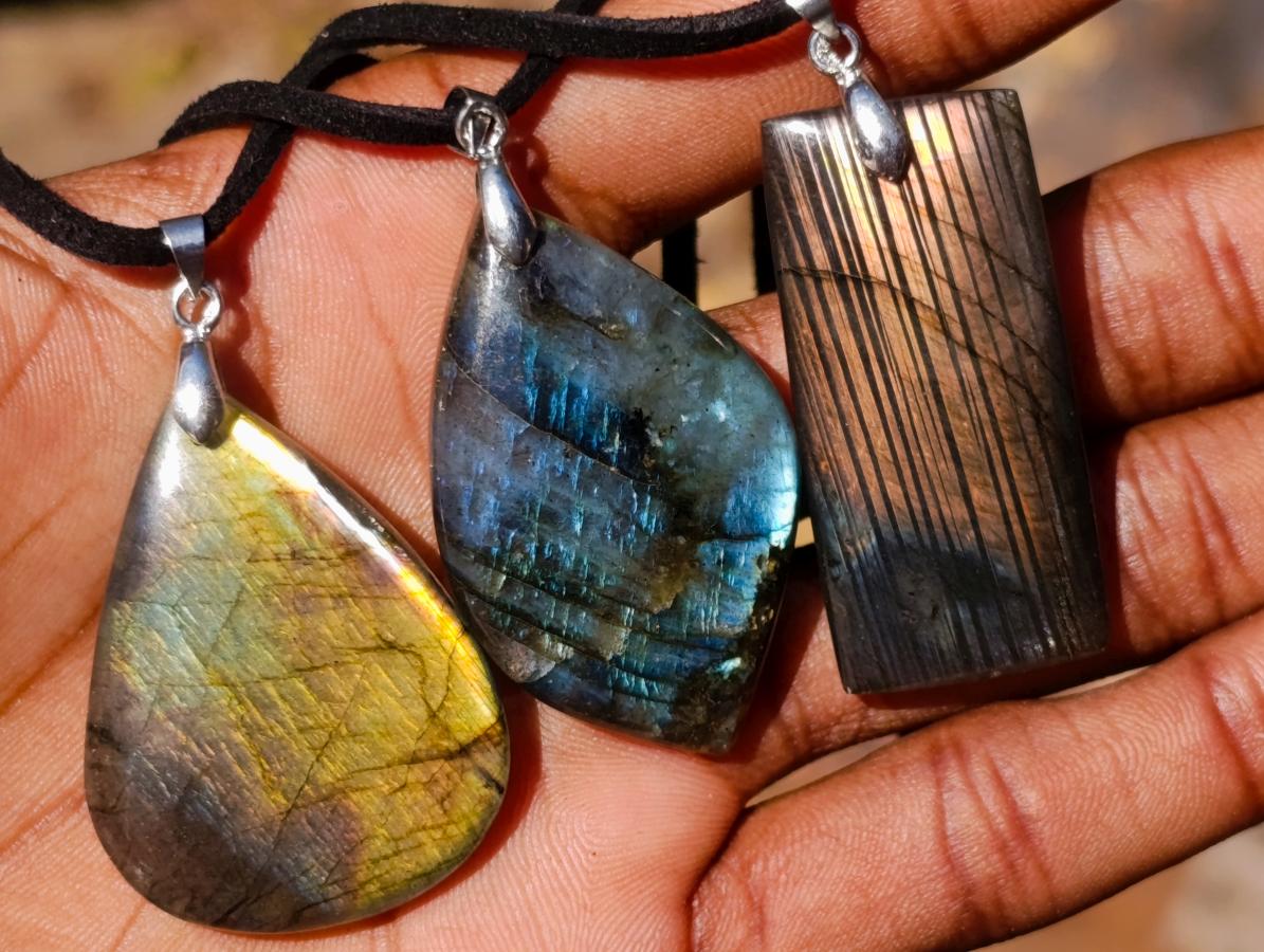 Hand Made Labradorite Necklaces x 12 From Madagascar - Toprock Gemstones and Minerals 