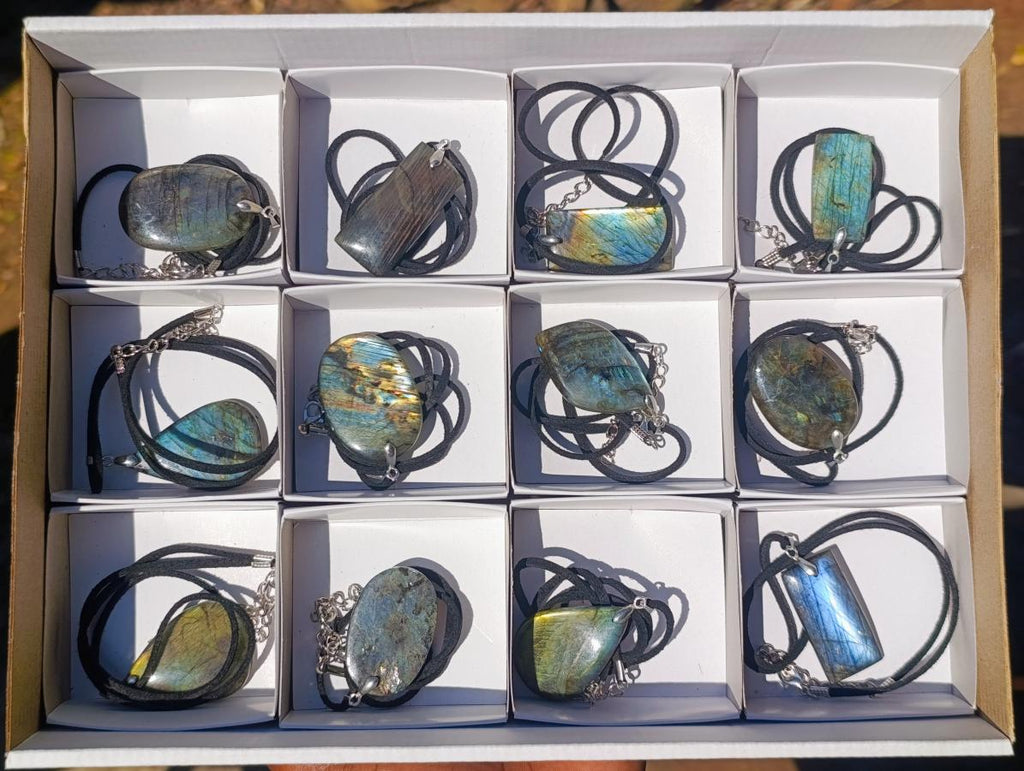Hand Made Labradorite Necklaces x 12 From Madagascar - Toprock Gemstones and Minerals 