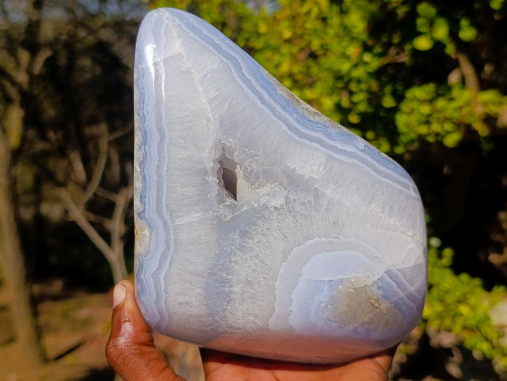 Polished Large Blue Lace Agate Standing Display Piece x 1 From Nsanje, Malawi - Toprock Gemstones and Minerals 