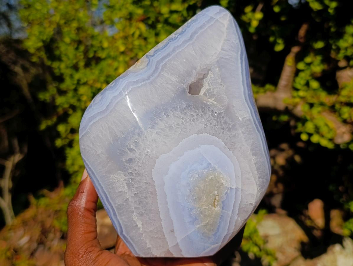 Polished Large Blue Lace Agate Standing Display Piece x 1 From Nsanje, Malawi - Toprock Gemstones and Minerals 