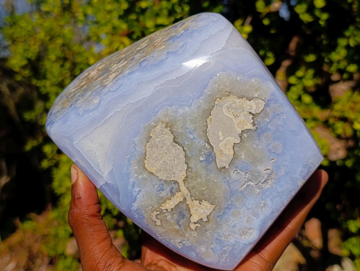 Polished Large Blue Lace Agate Standing Display Piece x 1 From Nsanje, Malawi - Toprock Gemstones and Minerals 