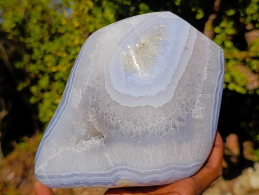 Polished Large Blue Lace Agate Standing Display Piece x 1 From Nsanje, Malawi - Toprock Gemstones and Minerals 