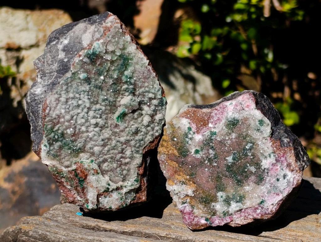 Natural Salrose Cobaltoan Dolomite Specimens with Malachite and Drusy Dolomite x 3 From Kakanda, Congo - Toprock Gemstones and Minerals 