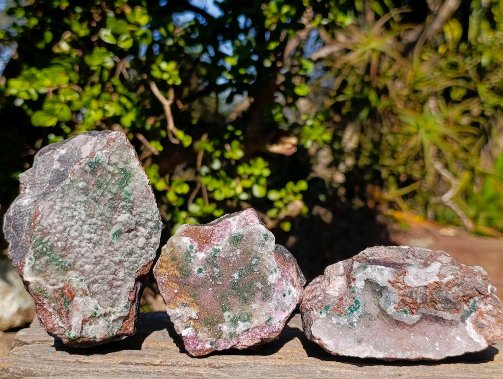 Natural Salrose Cobaltoan Dolomite Specimens with Malachite and Drusy Dolomite x 3 From Kakanda, Congo - Toprock Gemstones and Minerals 