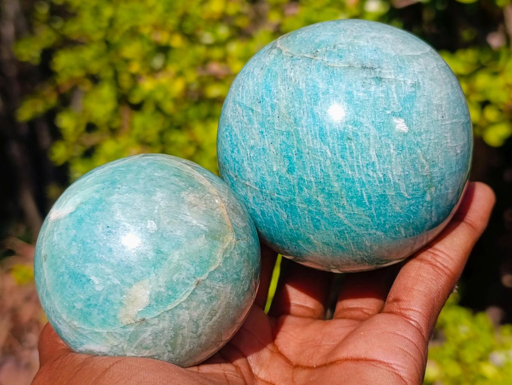 Polished Amazonite Spheres x 3 From Madagascar - Toprock Gemstones and Minerals 