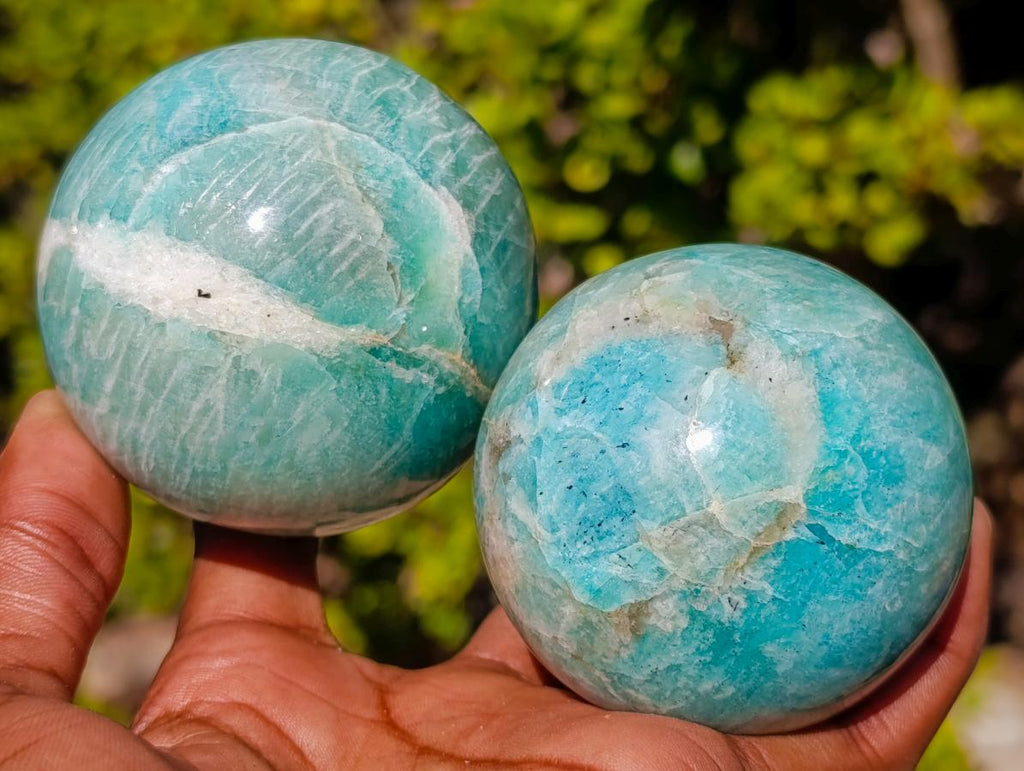 Polished Amazonite Spheres x 3 From Madagascar - Toprock Gemstones and Minerals 
