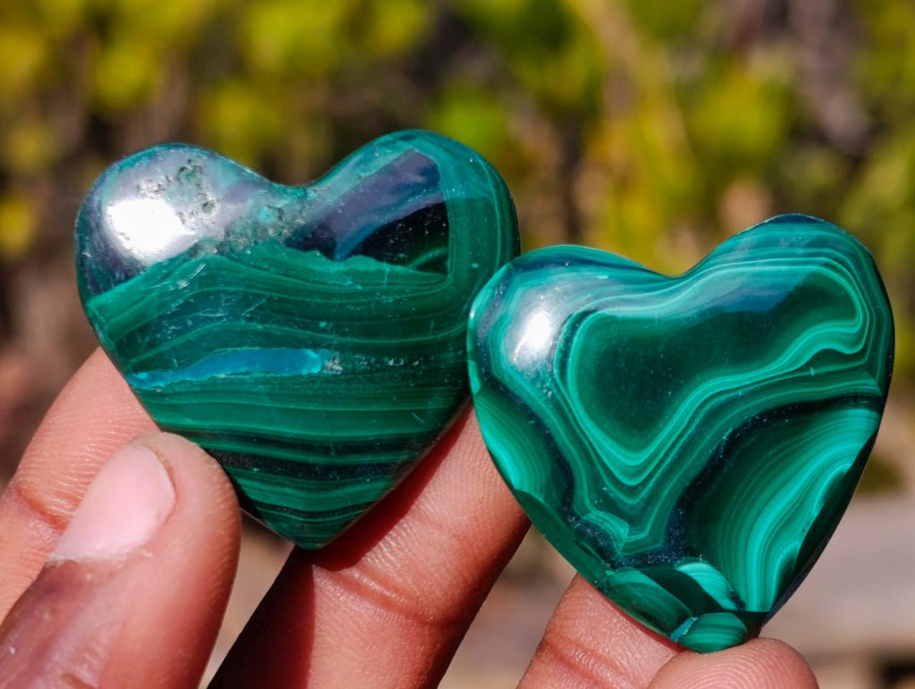 Polished Small Flower Banded Malachite Hearts x 20 From Congo - Toprock Gemstones and Minerals 