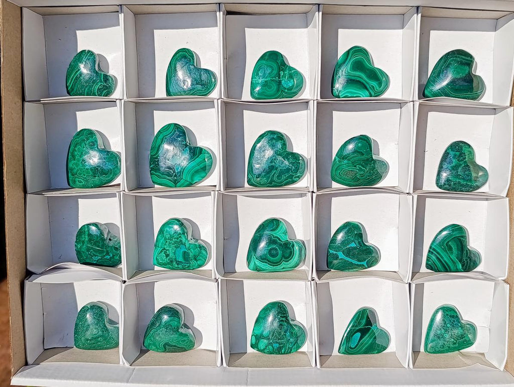 Polished Small Flower Banded Malachite Hearts x 20 From Congo