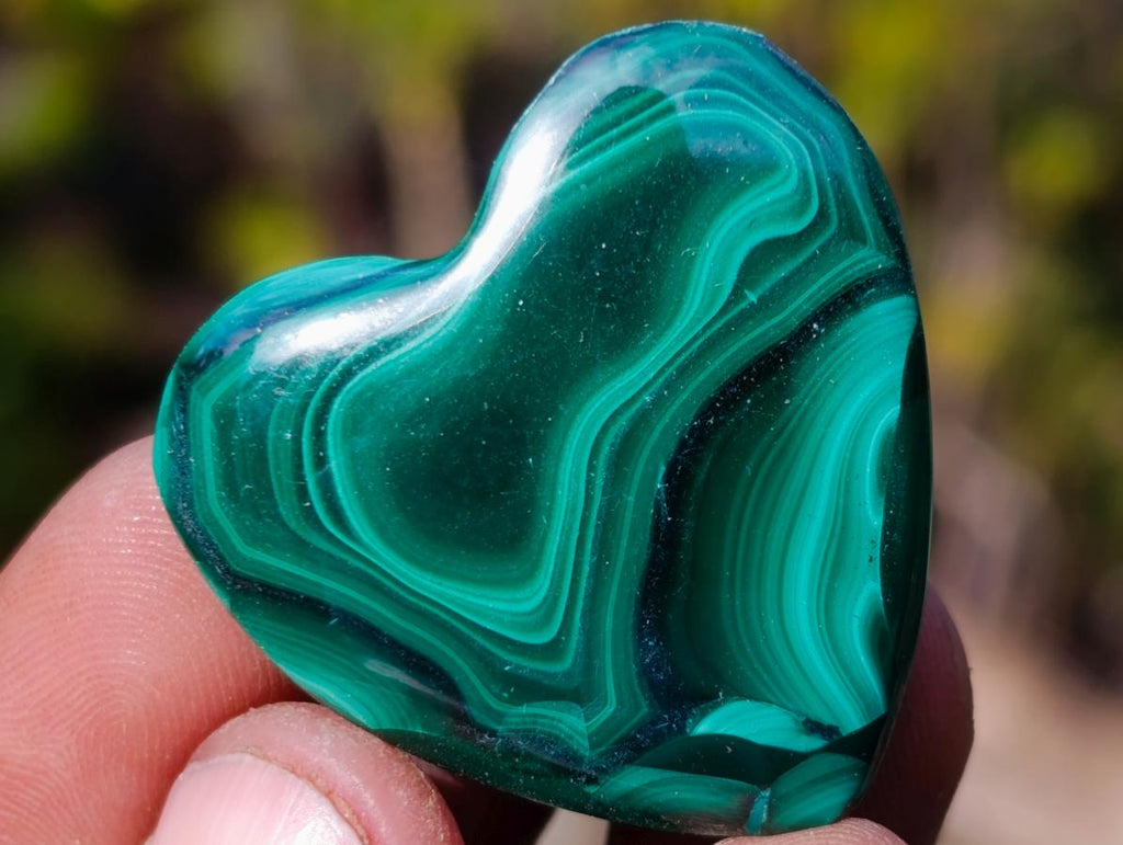 Polished Small Flower Banded Malachite Hearts x 20 From Congo - Toprock Gemstones and Minerals 