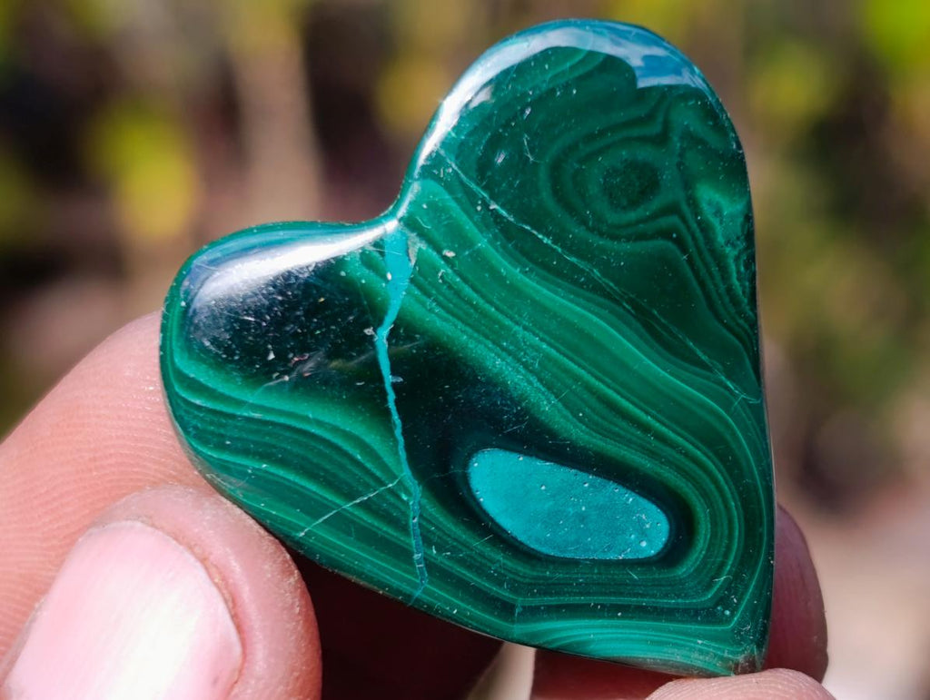 Polished Small Flower Banded Malachite Hearts x 20 From Congo - Toprock Gemstones and Minerals 