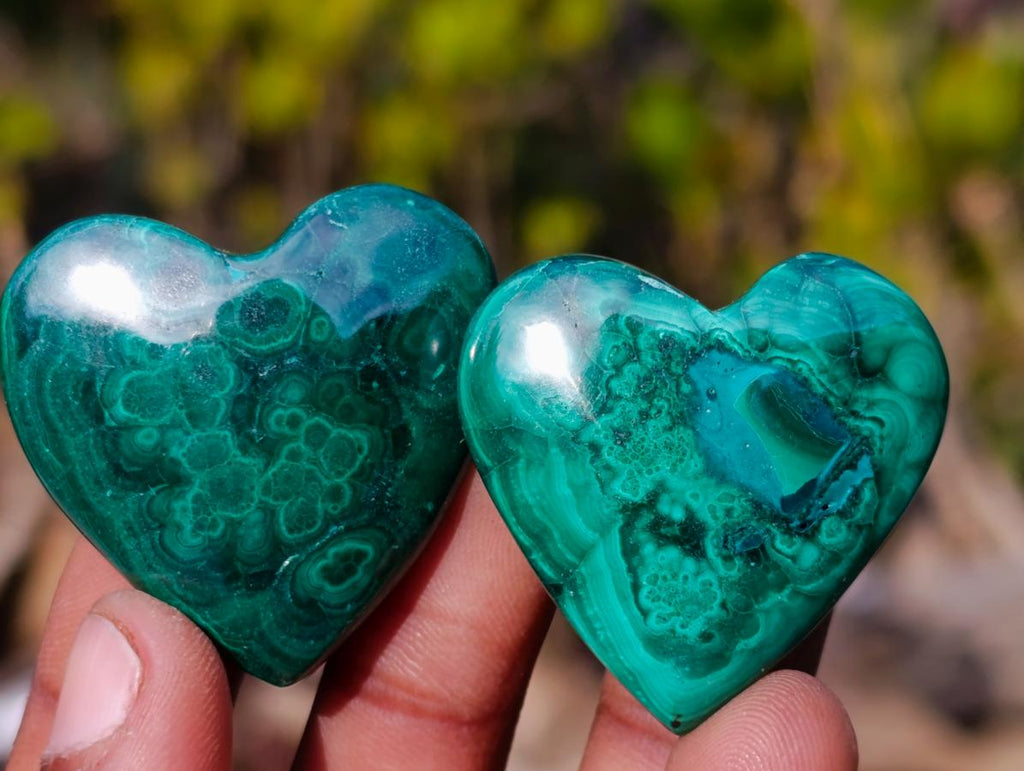 Polished Small Flower Banded Malachite Hearts x 20 From Congo - Toprock Gemstones and Minerals 