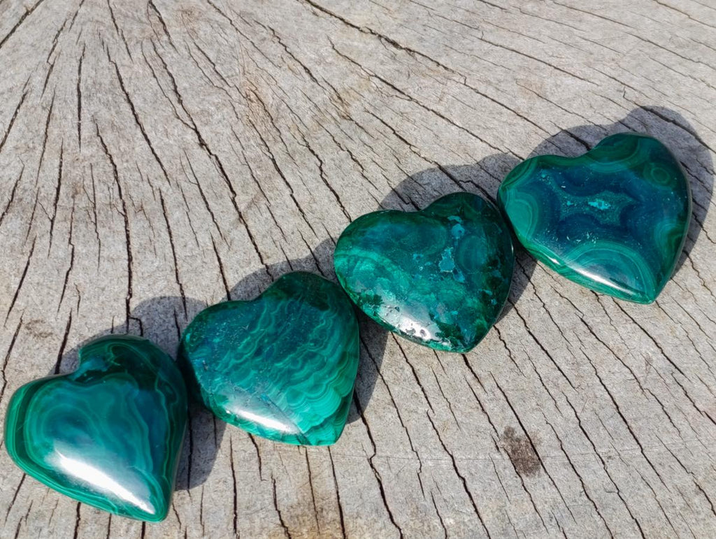 Polished Small Flower Banded Malachite Hearts x 20 From Congo - Toprock Gemstones and Minerals 