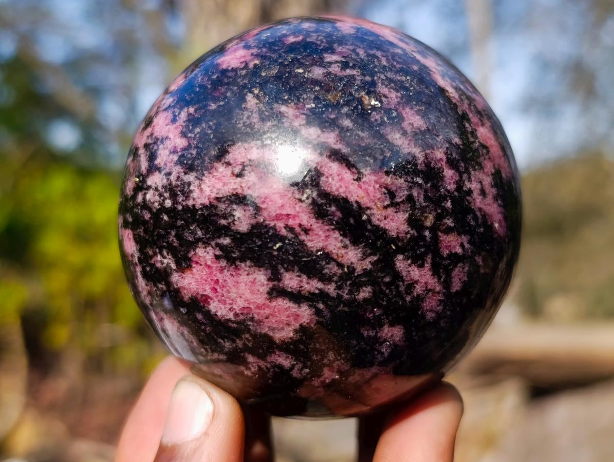 Polished Rhodonite Gemstone Spheres x 3 From Ambindavato, Madagascar - Toprock Gemstones and Minerals 