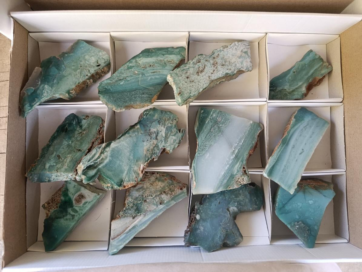Polished One Side Mtorolite Chrysoprase Plates x 12 From Mutorashanga, Zimbabwe - Toprock Gemstones and Minerals 