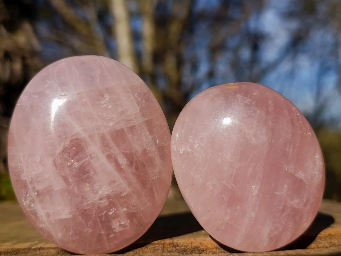 Polished Gemmy Rose Quartz Palm Stones x 24 From Madagascar - Toprock Gemstones and Minerals 
