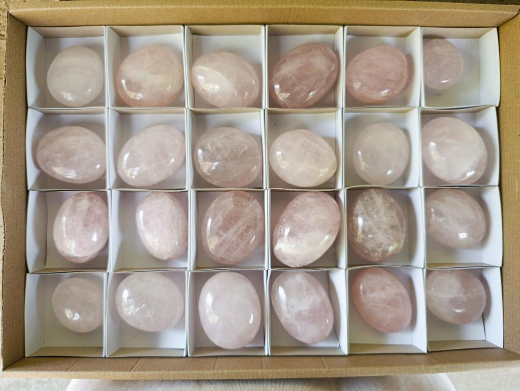 Polished Gemmy Rose Quartz Palm Stones x 24 From Madagascar - Toprock Gemstones and Minerals 