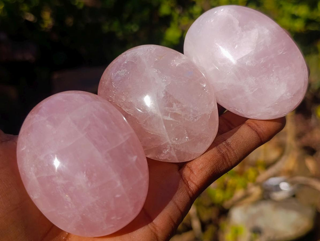 Polished Gemmy Rose Quartz Palm Stones x 24 From Madagascar - Toprock Gemstones and Minerals 