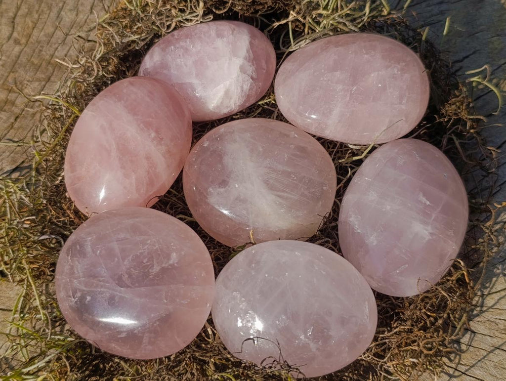 Polished Gemmy Rose Quartz Palm Stones x 24 From Madagascar - Toprock Gemstones and Minerals 