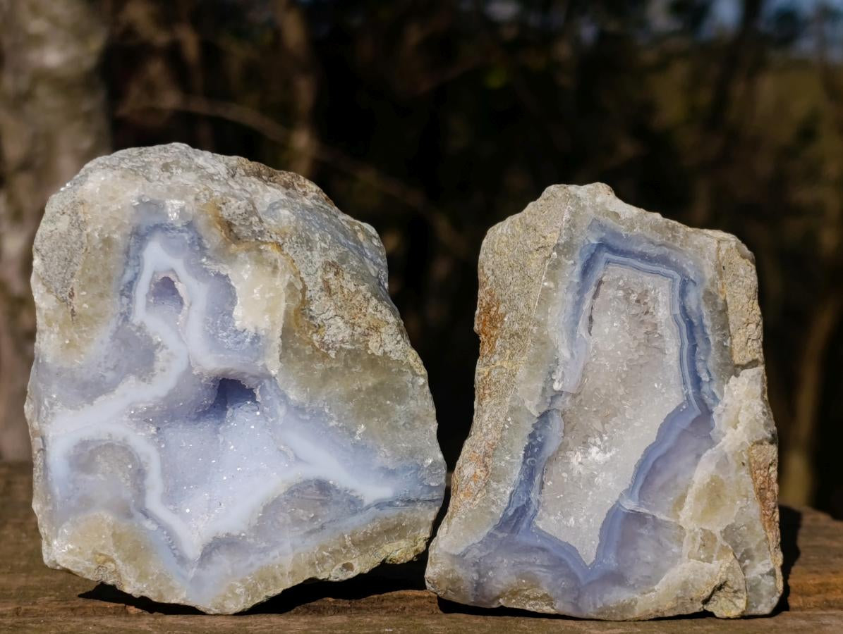 Polished One Side Blue Lace Agate Geodes x 12 From Nsanje, Malawi - Toprock Gemstones and Minerals 