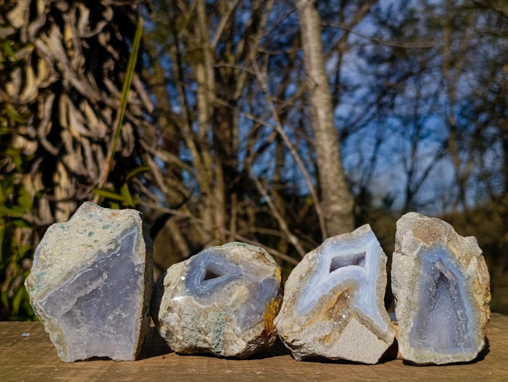 Polished One Side Blue Lace Agate Geodes x 12 From Nsanje, Malawi - Toprock Gemstones and Minerals 