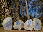Polished One Side Blue Lace Agate Geodes x 12 From Nsanje, Malawi - Toprock Gemstones and Minerals 