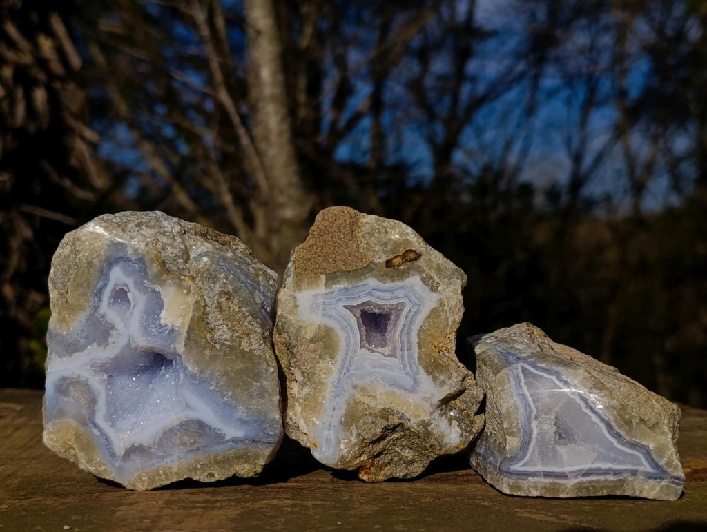 Polished One Side Blue Lace Agate Geodes x 12 From Nsanje, Malawi - Toprock Gemstones and Minerals 