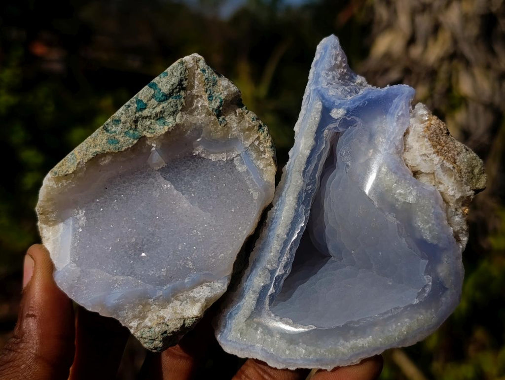 Polished One Side Blue Lace Agate Geodes x 12 From Nsanje, Malawi - Toprock Gemstones and Minerals 