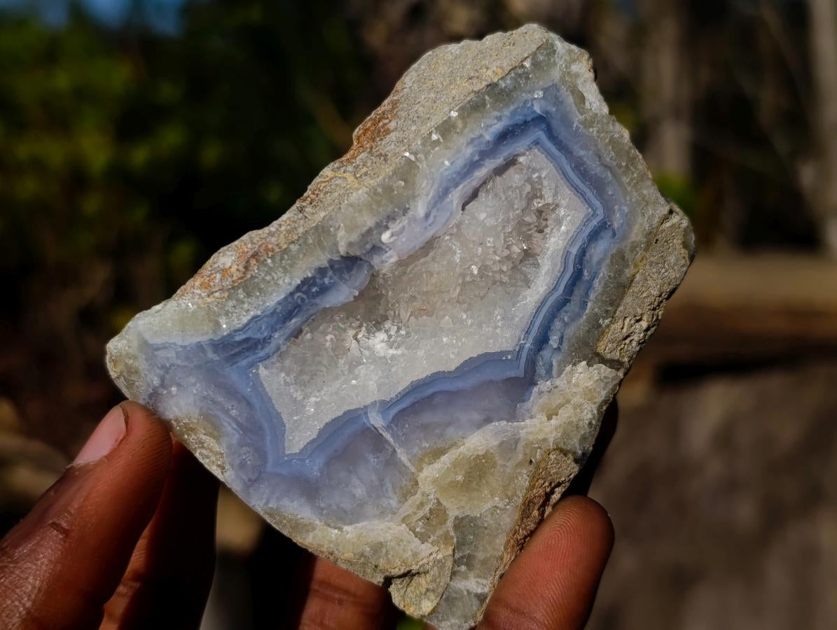Polished One Side Blue Lace Agate Geodes x 12 From Nsanje, Malawi - Toprock Gemstones and Minerals 