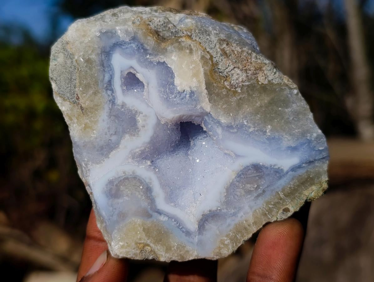 Polished One Side Blue Lace Agate Geodes x 12 From Nsanje, Malawi - Toprock Gemstones and Minerals 