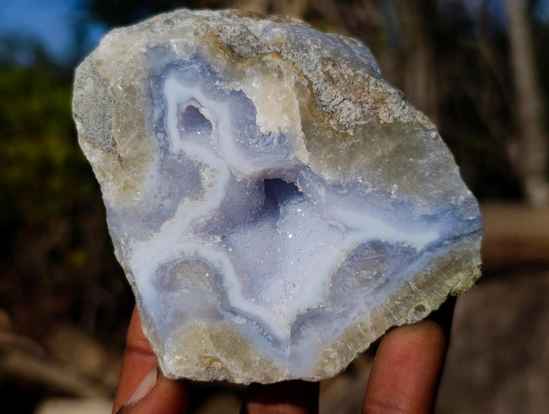 Polished One Side Blue Lace Agate Geodes x 12 From Nsanje, Malawi - Toprock Gemstones and Minerals 