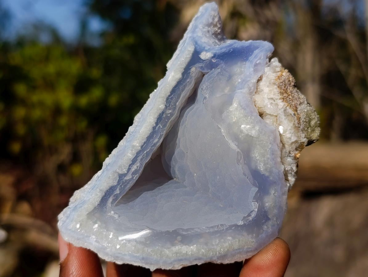 Polished One Side Blue Lace Agate Geodes x 12 From Nsanje, Malawi - Toprock Gemstones and Minerals 