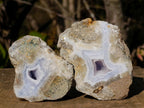 Polished One Side Blue Lace Agate Geodes x 12 From Nsanje, Malawi - Toprock Gemstones and Minerals 