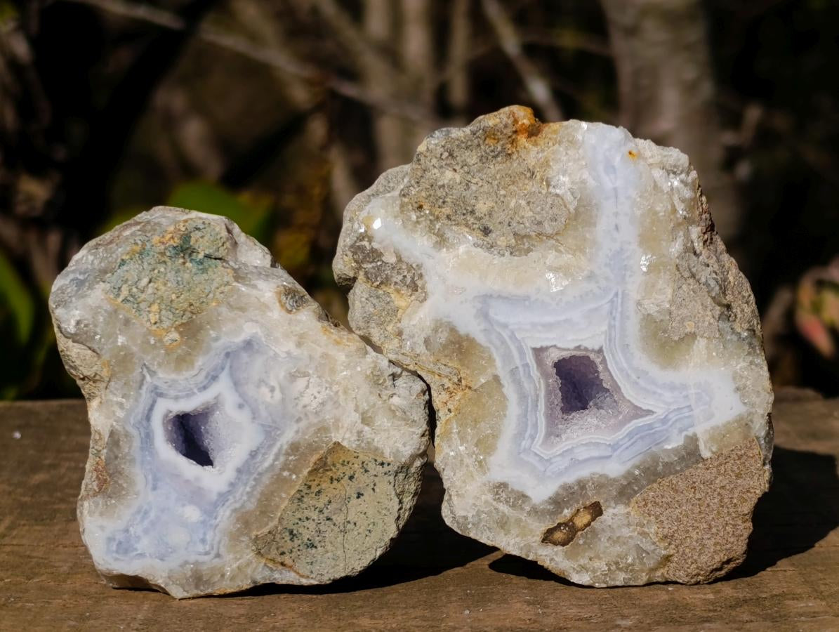 Polished One Side Blue Lace Agate Geodes x 12 From Nsanje, Malawi - Toprock Gemstones and Minerals 