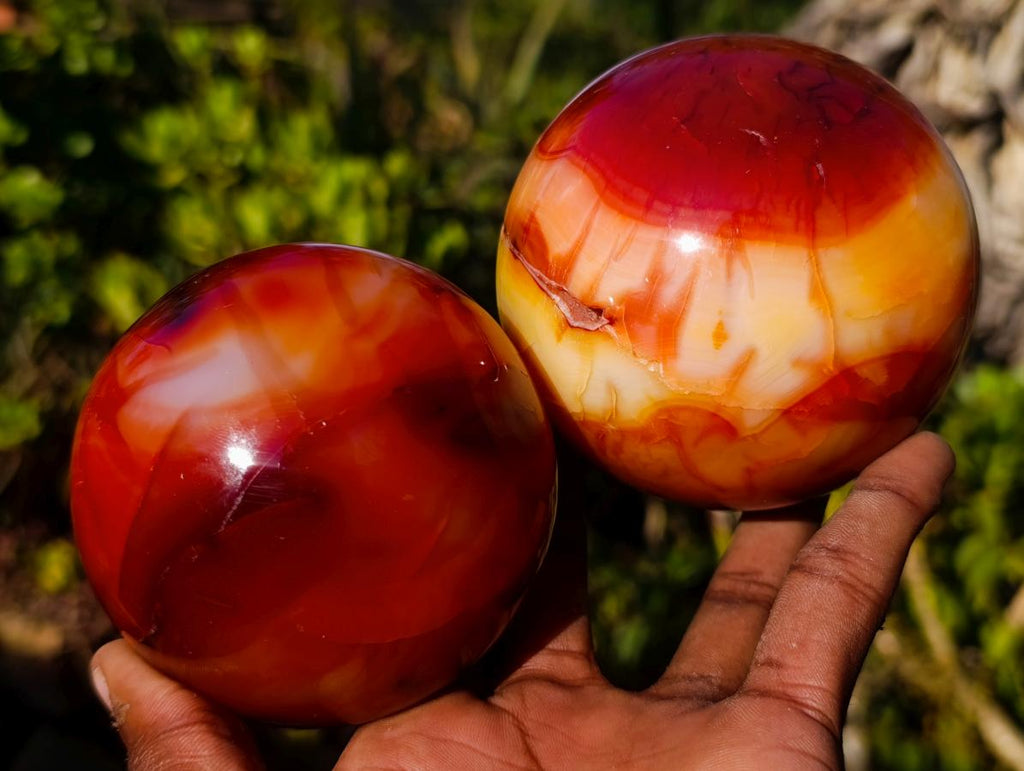 Polished Carnelian Agate Gemstone Spheres x 2 From Madagascar - Toprock Gemstones and Minerals 