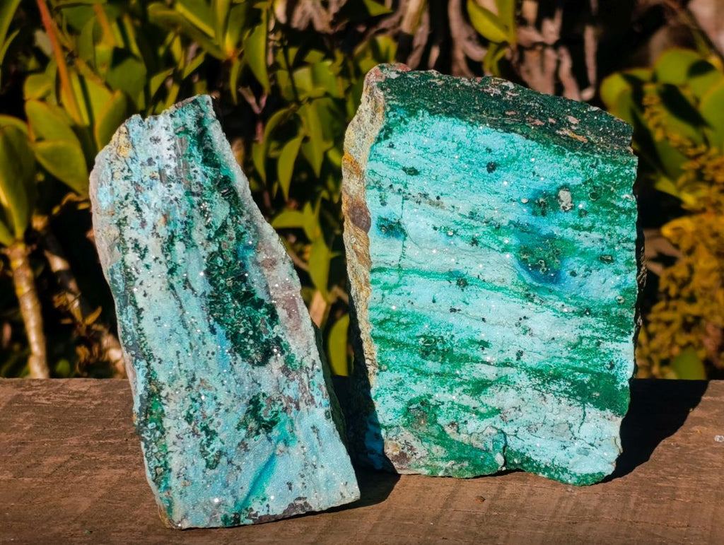 Natural Drusy Dolomite Coated Chrysocolla with Malachite Crystals x 2 From Lupoto Mine, Congo - Toprock Gemstones and Minerals 
