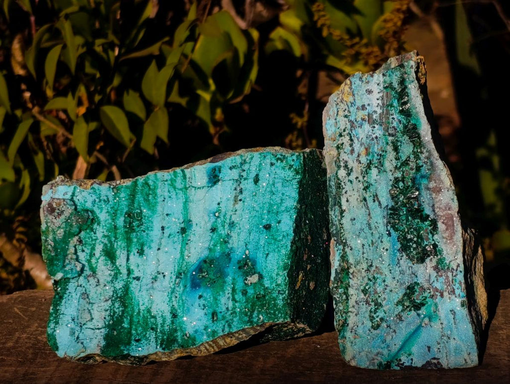 Natural Drusy Dolomite Coated Chrysocolla with Malachite Crystals x 2 From Lupoto Mine, Congo - Toprock Gemstones and Minerals 
