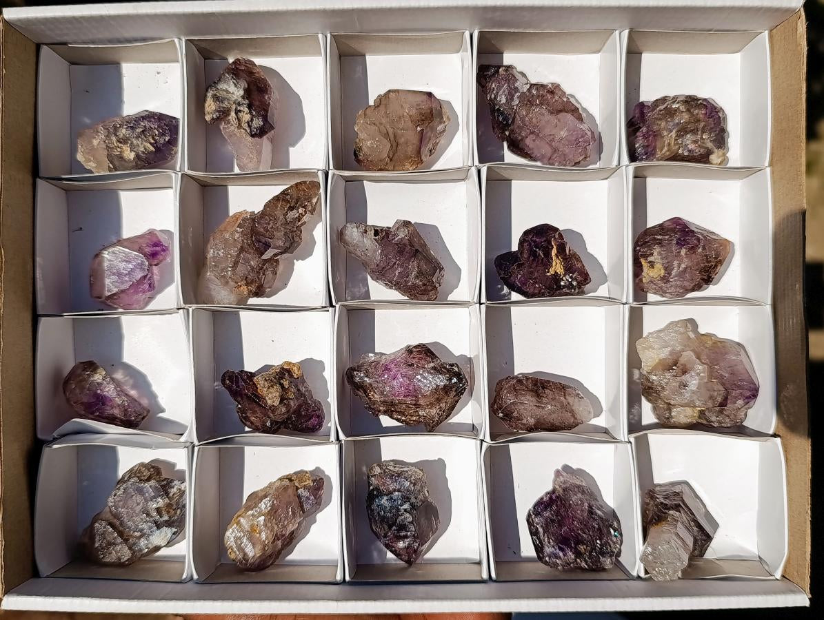 Natural Smokey Skeletal Window Amethyst Crystals x 20 From Chiredzi, Zimbabwe