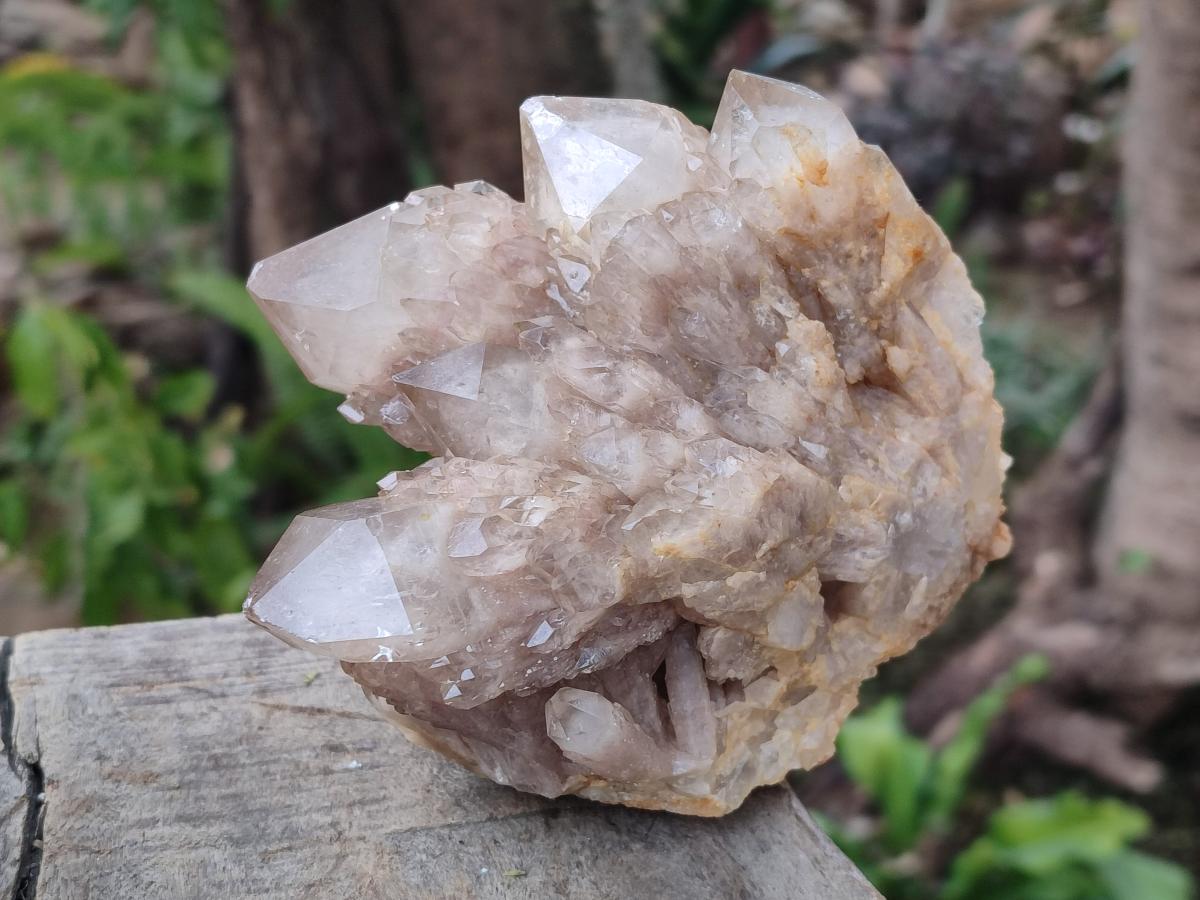 Natural Cascading White Phantom Smokey Luena Quartz Clusters x 3 From Luena, Congo
