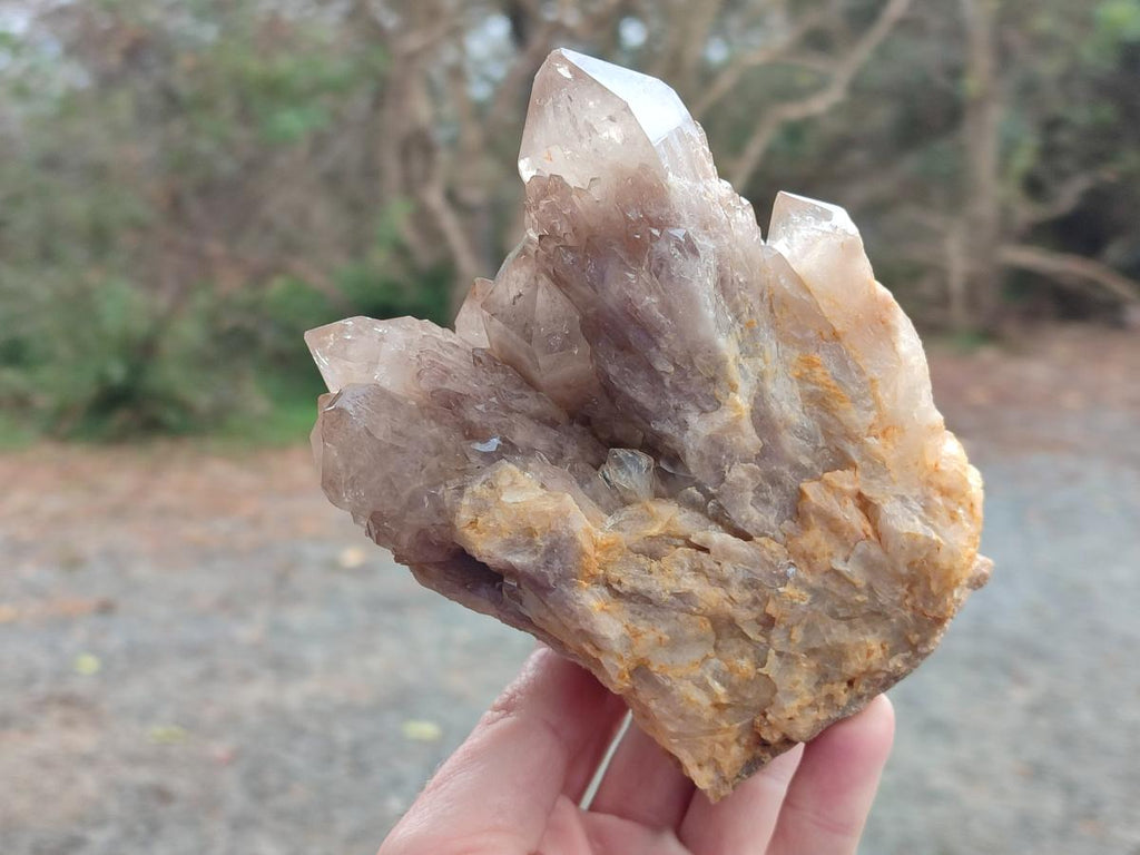 Natural Cascading White Phantom Smokey Luena Quartz Clusters x 3 From Luena, Congo