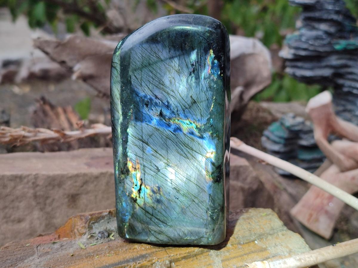 Polished Spectrolite Labradorite Standing Display Pieces x 3 From Madagascar