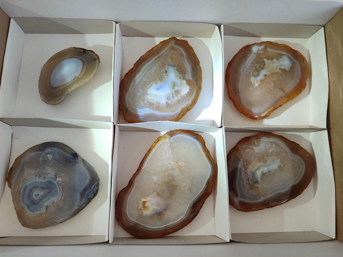 Polished Banded Agate Slices with Natural Edging x 6 From Madagascar