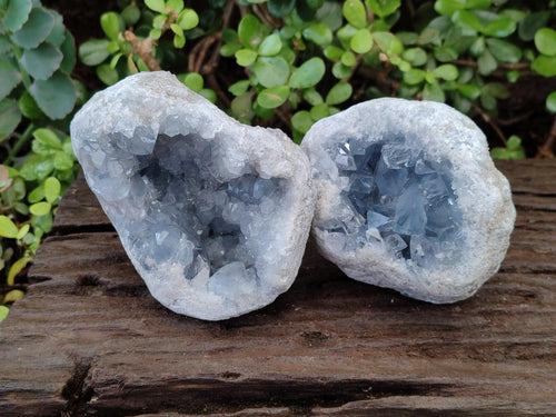 Natural Cabinet Size Blue Celestite Geode Specimens x 2 From Sakoany, Madagascar - Toprock Gemstones and Minerals 