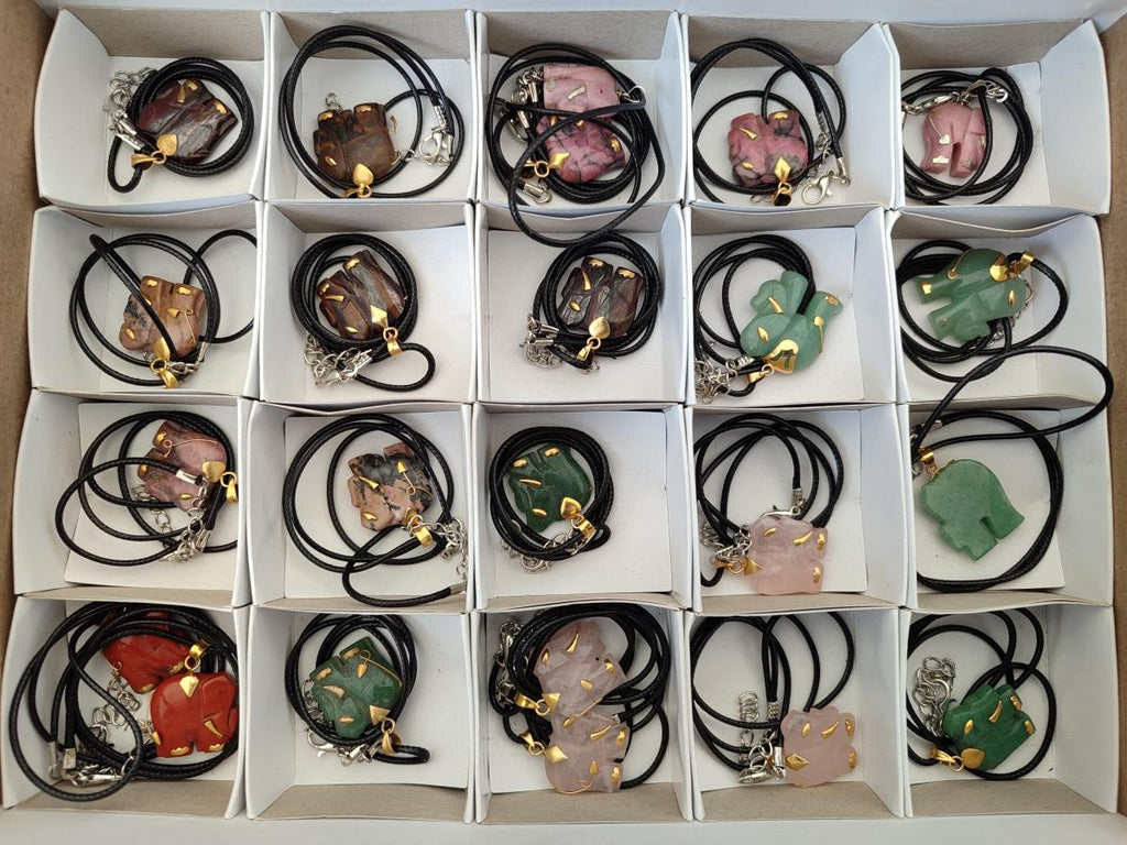 Hand Made Mini Mixed Multi Mineral Elephant Necklaces x 23 From Madagascar - Toprock Gemstones and Minerals 