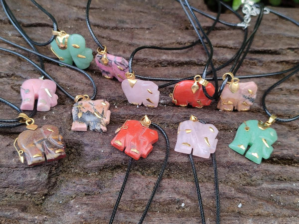 Hand Made Mini Mixed Multi Mineral Elephant Necklaces x 23 From Madagascar - Toprock Gemstones and Minerals 