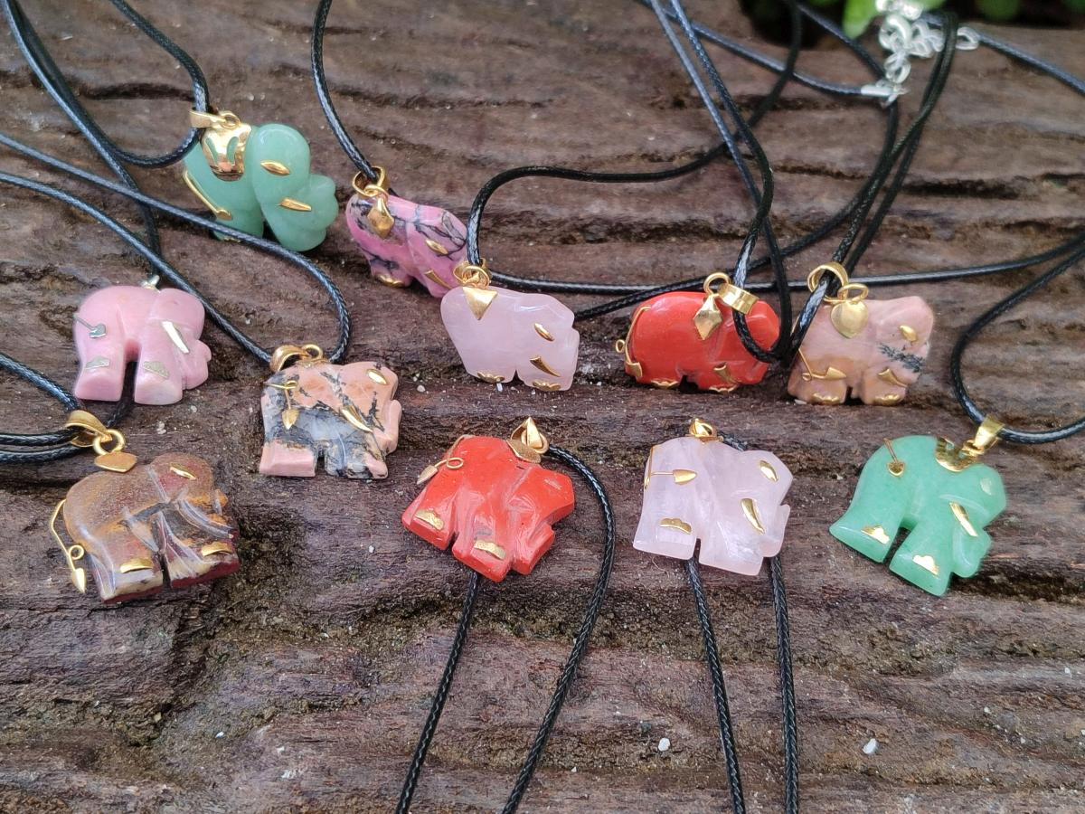 Hand Made Mini Mixed Multi Mineral Elephant Necklaces x 23 From Madagascar - Toprock Gemstones and Minerals 