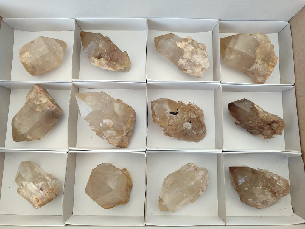 Natural Smokey Clear and Citrine Luena Quartz Crystals x 12 From Luena, Congo - Toprock Gemstones and Minerals 