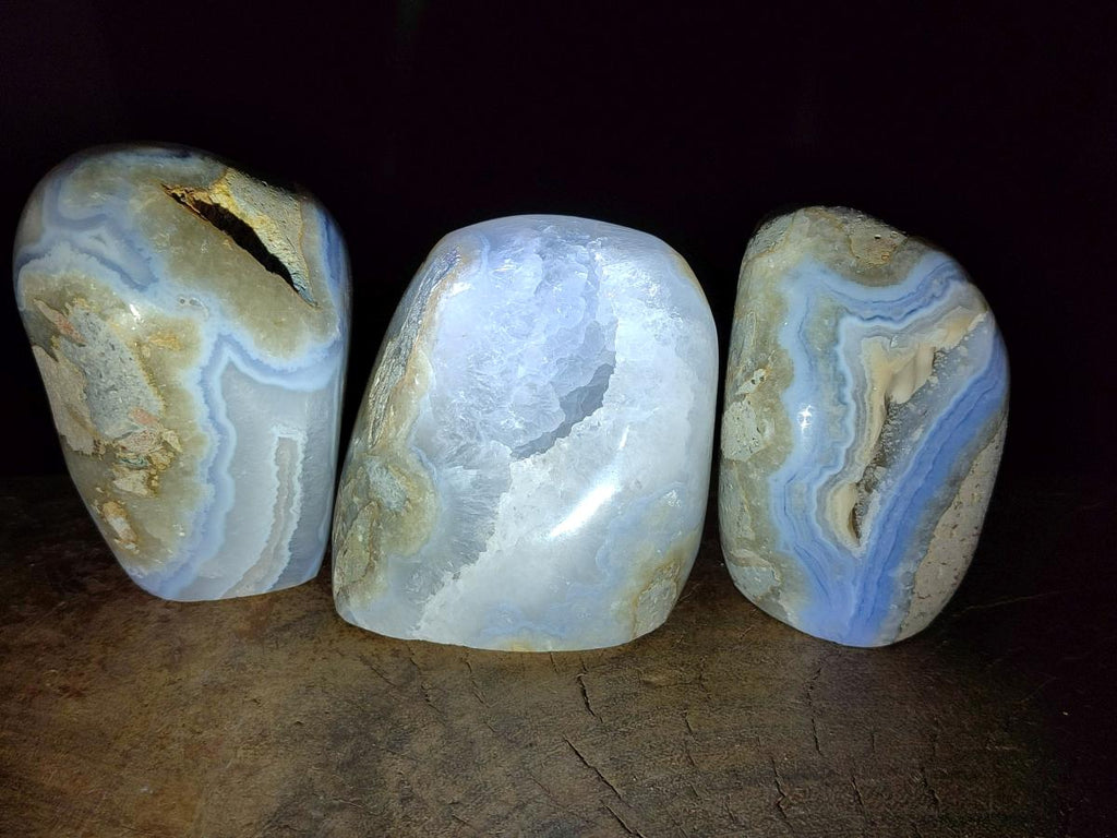 Polished Blue Lace Agate Standing Display Pieces x 3 From Nsanje, Malawi - Toprock Gemstones and Minerals 